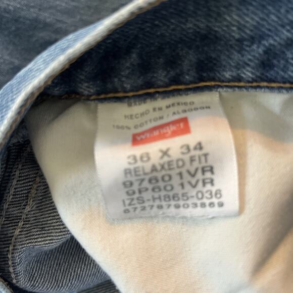 Wrangler Men's Blue Denim Jeans Straight Leg Relaxed Fit Size 36 X 34 Zip Fly - Picture 14 of 14